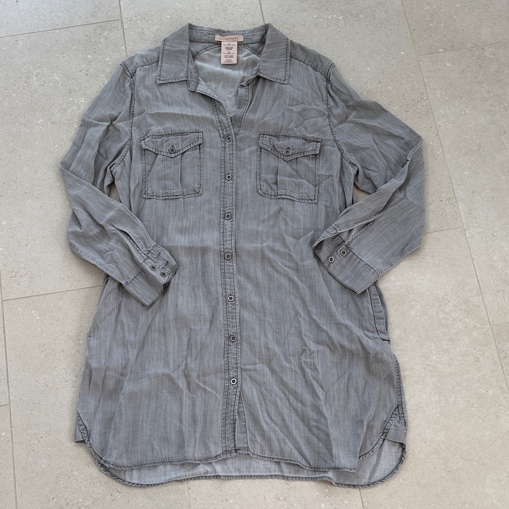 Anthropologie Philosophy Gray Long Sleeve Shirt Dress - Picture 2 of 3